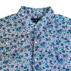 Ralph Lauren Pink Blue Floral Long Sleeve Button Down Shirt Cotton Size XL